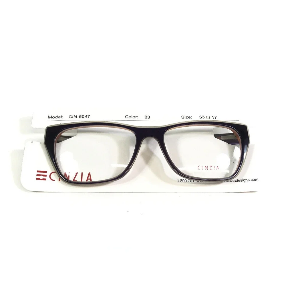 Cinzia Eyeglasses Frames CIN-5047 C3 Shiny Brown Cat Eye Full Rim 53-17-135